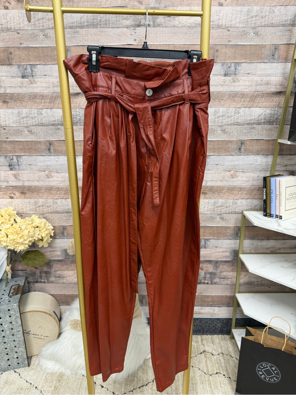 Who What Wear burnt orange faux leather pants with belt 16